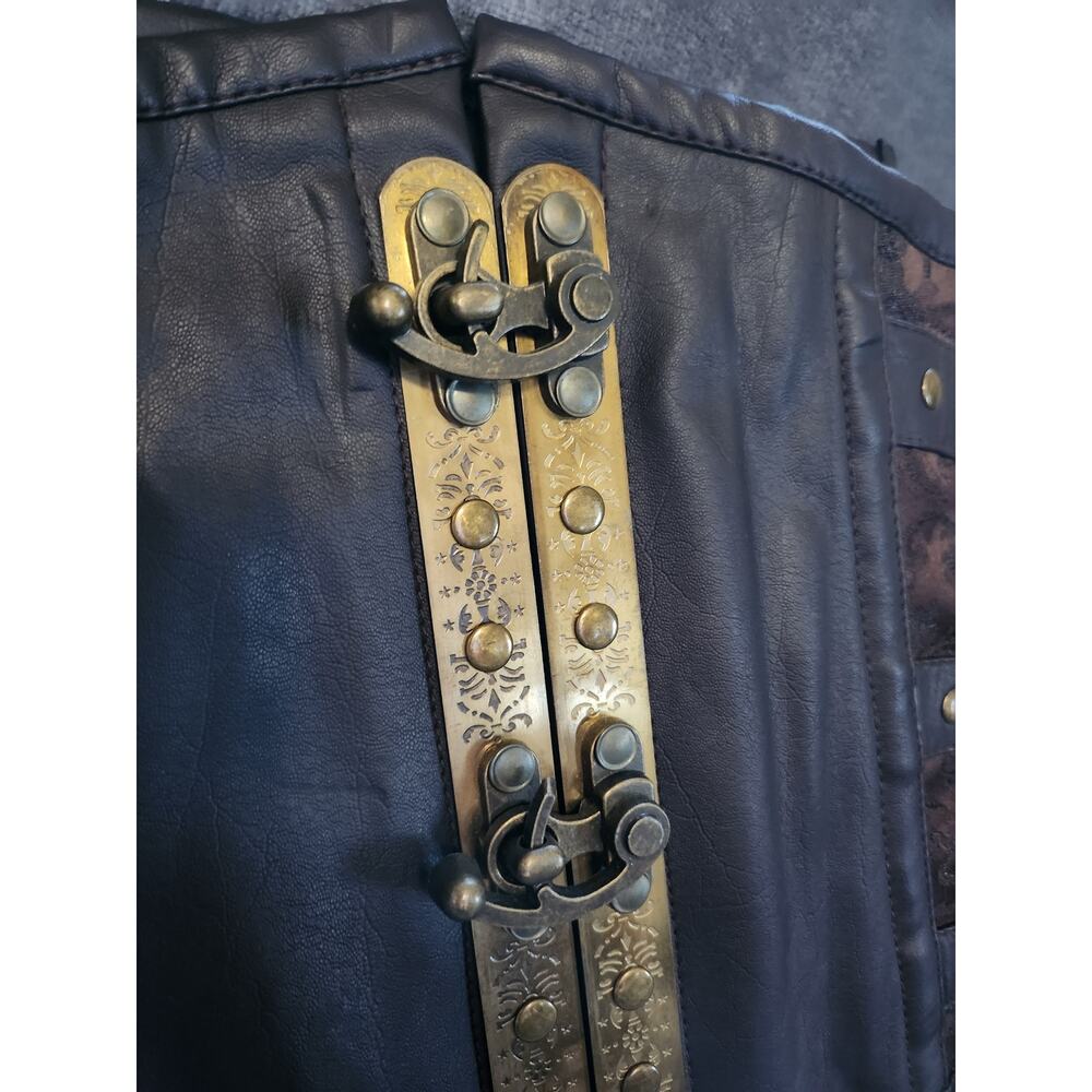 C-Lock underbust steampunk corset in brown king brocade, size 12-14
